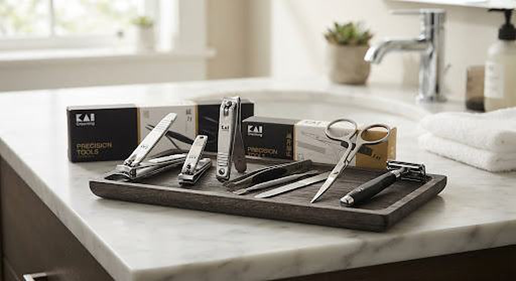 KAI grooming tools on a tray
