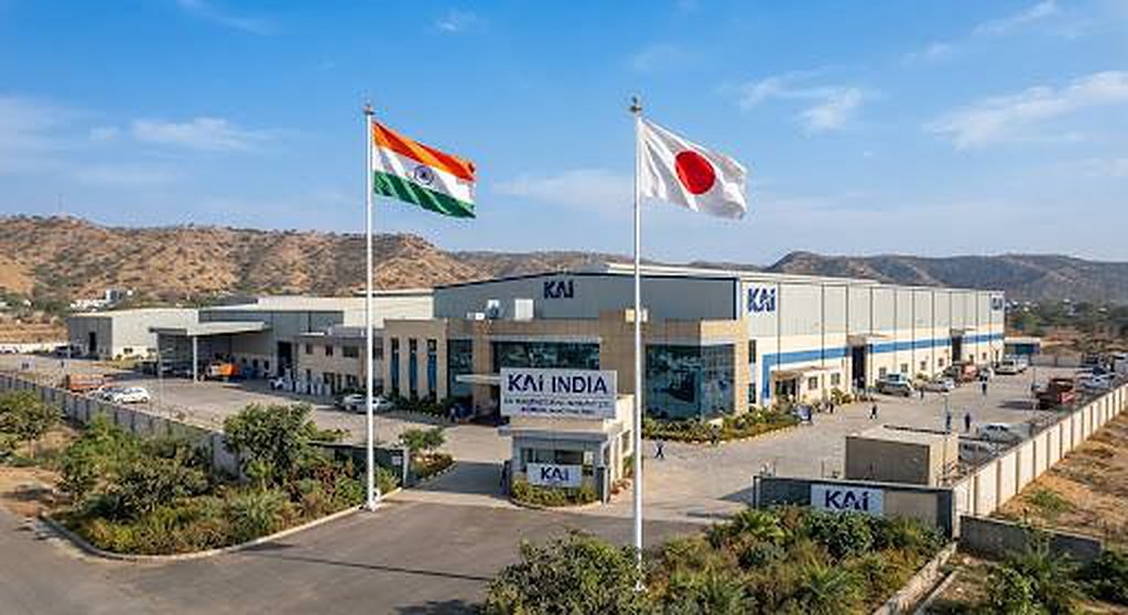 KAI India manufacturing facility in Neemrana, Rajasthan, with Indian and Japanese flags